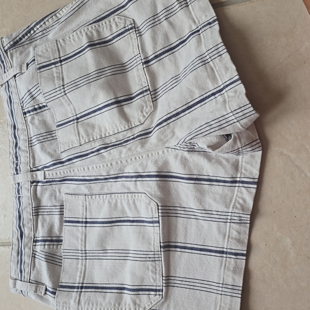 MADEWELL The Emmett Striped White and Navy Denim Women's High Waisted Shorts 31 - Picture 14 of 15